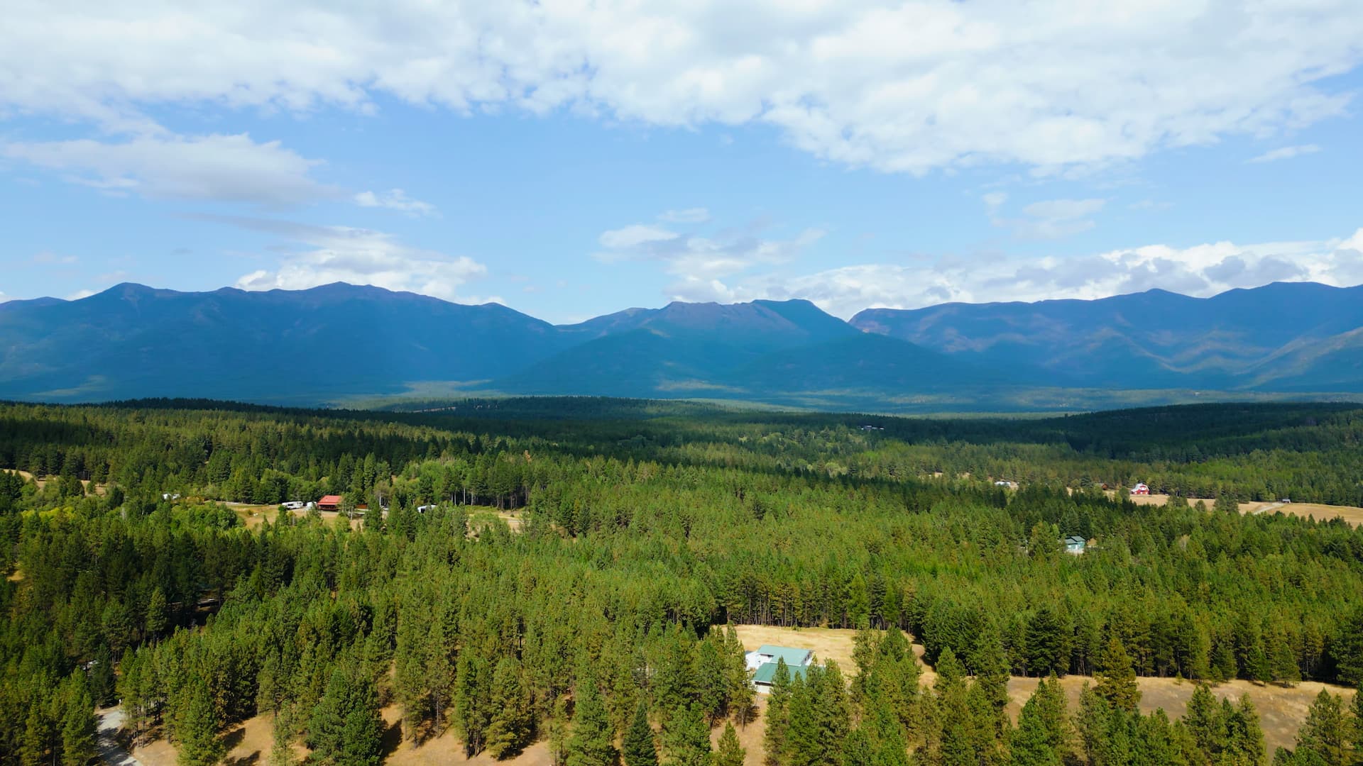 Aerial view of Lincoln County, Montana forest and mountain scenery